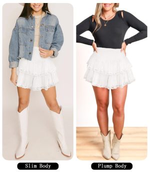 Women's Cute High Waist Ruffle Mini Skirt Layered Ruffle Hem Flared Flowy Casual Swing Beach Mini Short Skirt