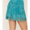Women's Fringe Tiered Suede Mini Skirt - L704-Trq