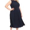 Women's Sleeveless Stretch Light Bubble Crepe Pleated Skirt Midi Dress