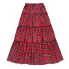 Women's Plaid High Waisted A Line Skirt Ruffle Hem Layered Holiday Maxi Skirts