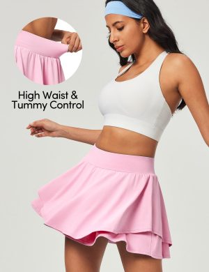 Tennis Skirt Pleated Skorts for Woman Double Ruffle Golf Skirts for Women Skort with Pockets Tummy Control Athletic