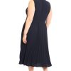 Women's Sleeveless Stretch Light Bubble Crepe Pleated Skirt Midi Dress
