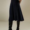 Merino Wool Knit Skirt for Women Elastic Warm Solid Pleated A-line Skirts for Ladies Winter Fall Work Casual