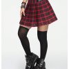 71shJd3yJUL.jpg Women's Y2K Plaid Skirt Print Flared Hem Mini Skirt Pleated A Line Short Skirts