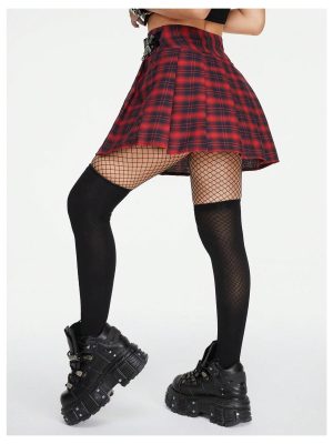Women's Y2K Plaid Skirt Print Flared Hem Mini Skirt Pleated A Line Short Skirts