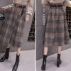 71vt4-N247L.jpg Women's Vintage Plaid Wool Blend Midi Skirt Houndstooth A Line Wool Long Skirt with Belt