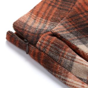 Long Plaid Wool Skirt for Womens Winter Fall Warm High Elastic Waist A line Flared Pleated Wool Tartan Skirts
