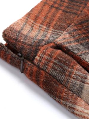 Long Plaid Wool Skirt for Womens Winter Fall Warm High Elastic Waist A line Flared Pleated Wool Tartan Skirts