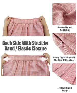 Plus Size Basic Versatile Stretchy Elastic Waist Flared Casual Mini Skater Skirt/Pleated Plaid Skirt for Women XL-5XL