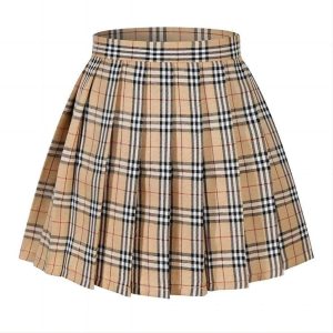 Women's Girls Plaid Pleated Skirt High Waisted Japanese School Uniform A-line Pleated JK Skirt Skater Tennis