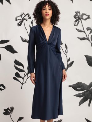 Women's Twist V-Neck Bias Skirt Midi