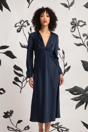 Women's Twist V-Neck Bias Skirt Midi