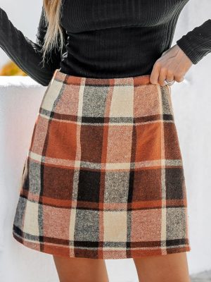 Women High Waist Plaid Skirt Bodycon Pencil Mini Skirts
