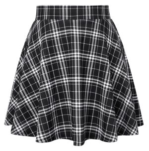 Women Plus Size Casual Mini Skater Skirt Elastic Lining High Waist Basic Flared Skorts Pleated with Pocket