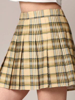 Womens' Girls' High Waist Mini Plaid School Uniform Pleated Skater Tennis Skirt with Lining Shorts