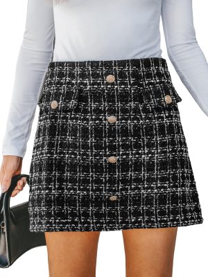 Women Skirts Tweed High Waist Mini Skirt Short Skirts