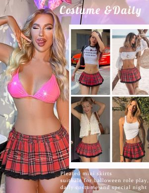 Sexy School Girl Lingerie for Women Student Outfits Roleplay Lingerie Set with Plaid Mini Skirt