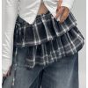 Women's Plaid Layered Ruffle Side Tie Y2k Low Rise Coquette Wrap Micro Mini Skirt