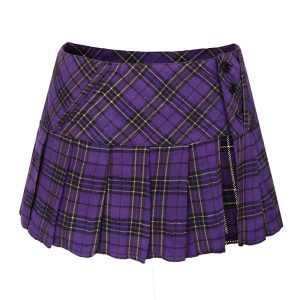 Mini Plaid Slit Skirt Women's US Size Pleated Skirt Schoolgirl Uniform, Multicolour