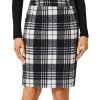 Women's Wool Plaid Print High Waist Zipper Bodycon Fall Pencil Midi Skirt Knee Length