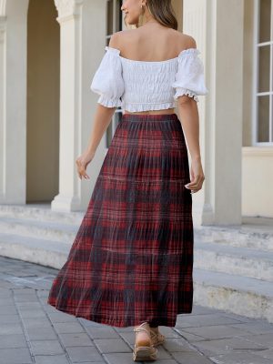 Womens Chiffon Long Skirt Elastic High Waist Floral Maxi Skirts Tiered Pleated A Line Boho Flowy Long Skirts