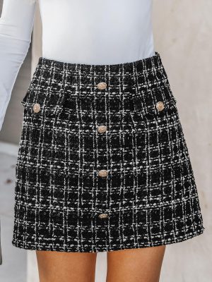 Women Skirts Tweed High Waist Mini Skirt Short Skirts