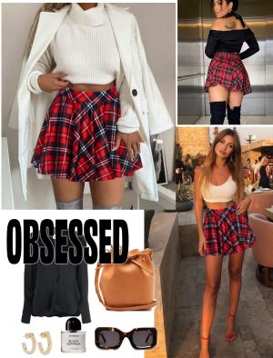 81KnLXFn8NL.jpg Pleated Mini Skirt Plaid Skirts High Waist A Line Skater Skirt for Lingerie Schoolgirl