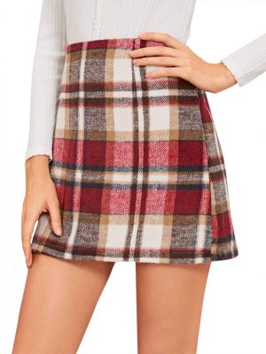 81LrfIxVnCL.jpg Women's Plaid Skirt High Waisted Pencil Mini Skirt