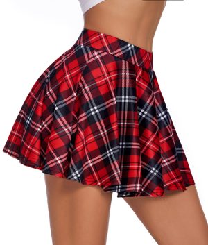 81Mb-X2ihfL.jpg Pleated Mini Skirt Plaid Skirts High Waist A Line Skater Skirt for Lingerie Schoolgirl