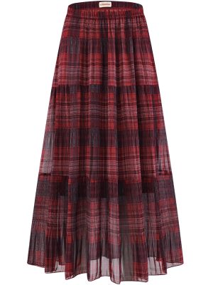 Womens Chiffon Long Skirt Elastic High Waist Floral Maxi Skirts Tiered Pleated A Line Boho Flowy Long Skirts