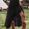 Women's Western Boho Lace Ruffle Skirt Asymmetrical Country Cowgirl Skirts