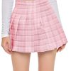 81RgXeLh5AL.jpg Women's Casual High Waist Plaid A Line Pleated Mini Skirt