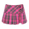 81WJEuJV9pL.jpg Mini Plaid Pleated Skirt Women's US Size Low Waist Slit Schoolgirl Uniform