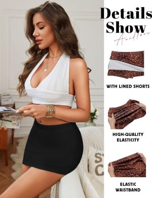 Women Mini Skort Skirts Pencil Bodycon Short Skirts Y2k Leopard Print Skorts with Shorts Underneath