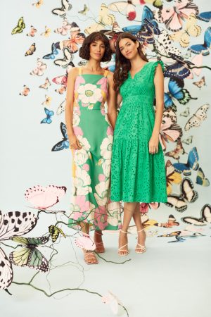 81c9nnIFARL.jpg Women's Sleeveless V-Neck with Ruffle Shoulder Detail and Tiered Skirt