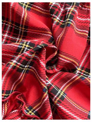 Women's Plaid High Waisted A Line Skirt Ruffle Hem Layered Holiday Maxi Skirts