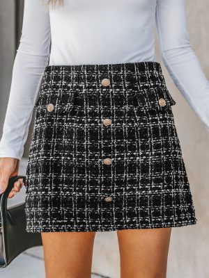 Women Skirts Tweed High Waist Mini Skirt Short Skirts