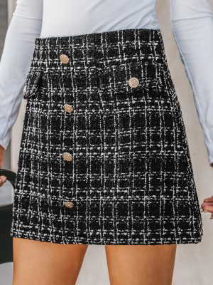 Women Skirts Tweed High Waist Mini Skirt Short Skirts