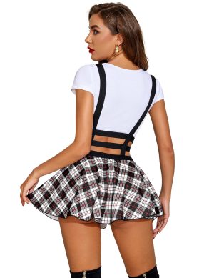 Women Sexy Skirt Pleated Mini Skirt Suspender Skirt A-Line Short Braces Skirt