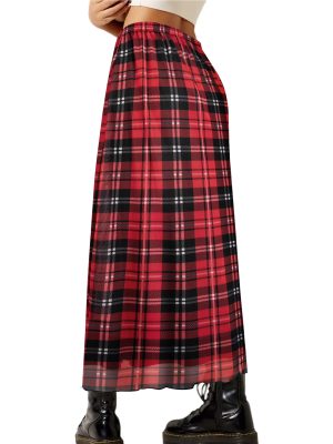 Women Mesh Floral Boho High Waist Midi Skirt Lettuce Trim Summer A Line Skirt