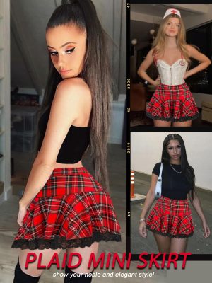 Women Pleated Mini Skirt Sexy Lace Ruffle Solid Skirt Lingerie Short Skirts