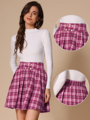 Plaid Mini Skirt for Women's Tartan A-Line Buffalo Vintage Pleated Skirts