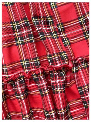Women's Plaid High Waisted A Line Skirt Ruffle Hem Layered Holiday Maxi Skirts